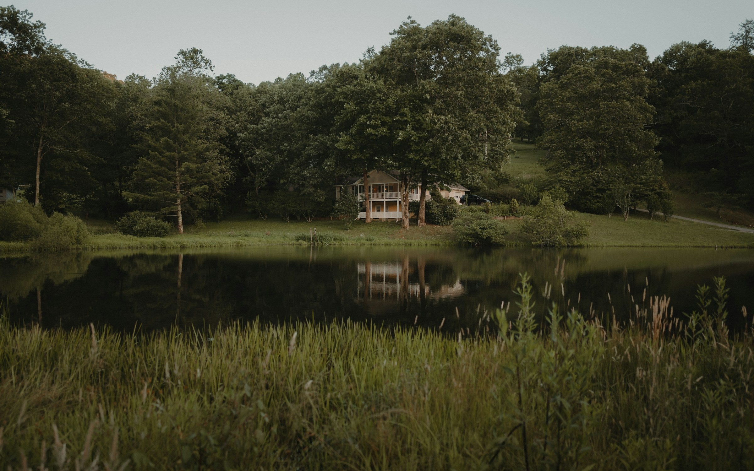 A family lake house on the water